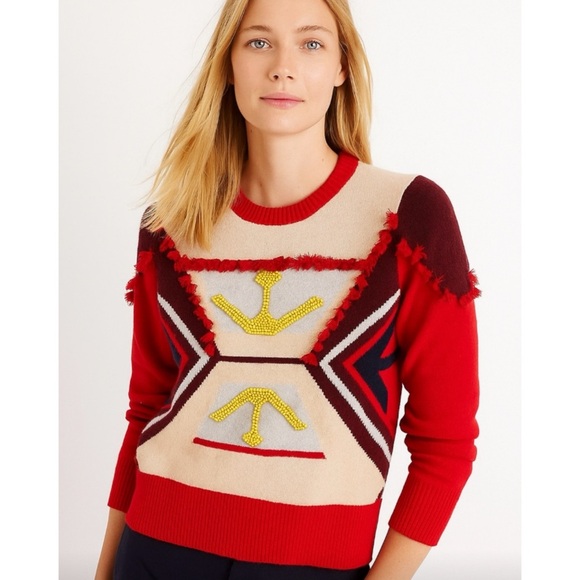 J.crew VTg Arrow Tassel 100% Wool Crewneck Art To Wear Academia Preppy Sweater M - Picture 1 of 11